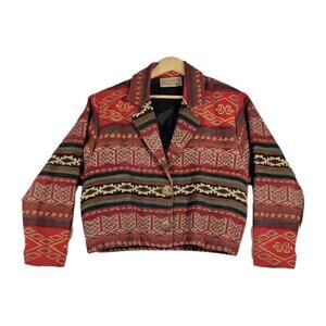 Vtg Womens Painted Pony Lined Jacket Aztec Boho Southwest Shoulder Pads 80s 90s